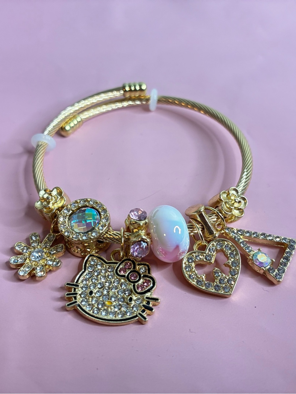 Gold Hello Kitty Charm Bracelet with Pastel & Crystal Accents